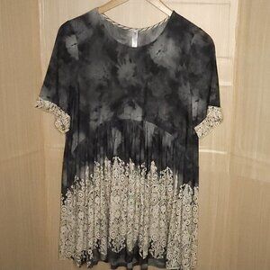 Paisley Grace Womens Grey White Lagan Oversized Tie Dye Tunic Top XXL